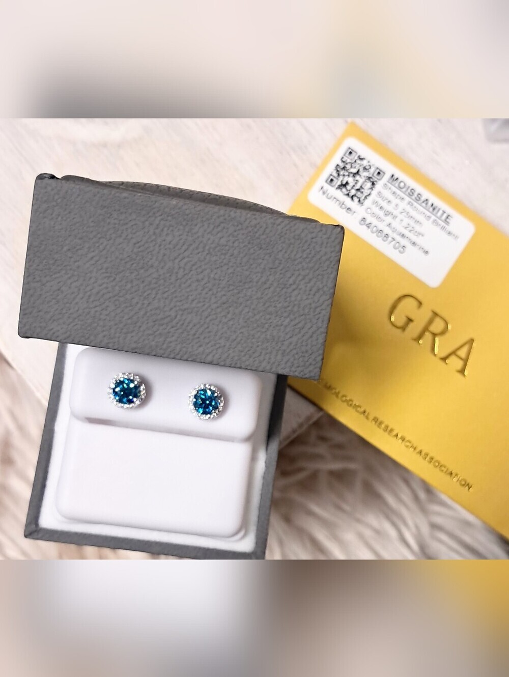 925 Sterling Silver Aquamarine Blue Moissanite Halo Earrings NWT